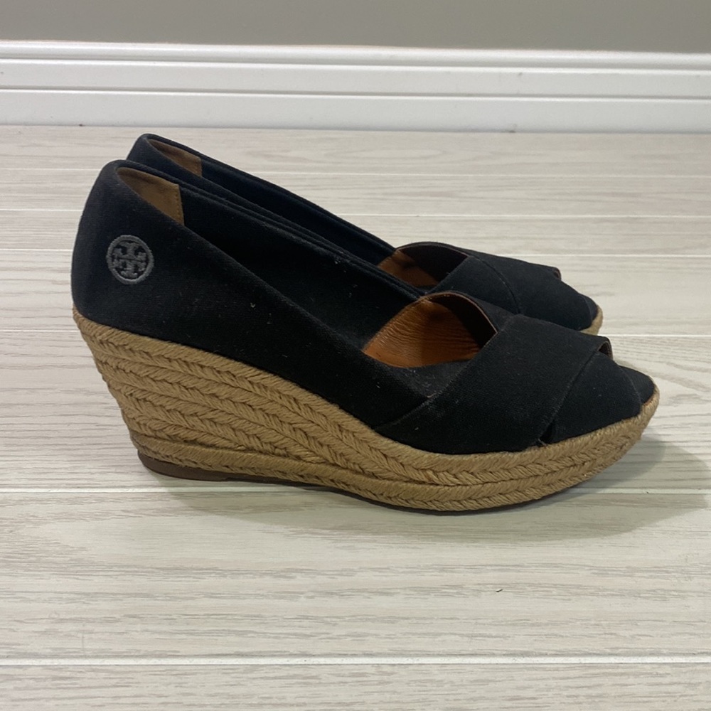 Tory Burch black espadrille wedge sandals